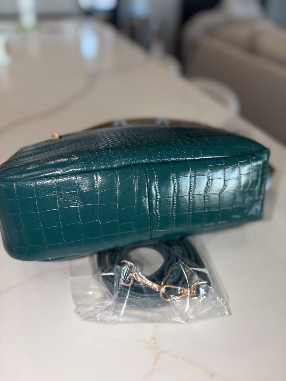 Pom Pom London marine blue green croc City Plus Crossbody bag purse - Picture 6 of 7